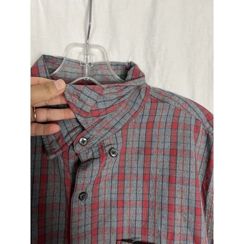 J.Crew Mens Shirt Size M Grey Red Plaid Long Sleeve‎ Button 100% Cotton